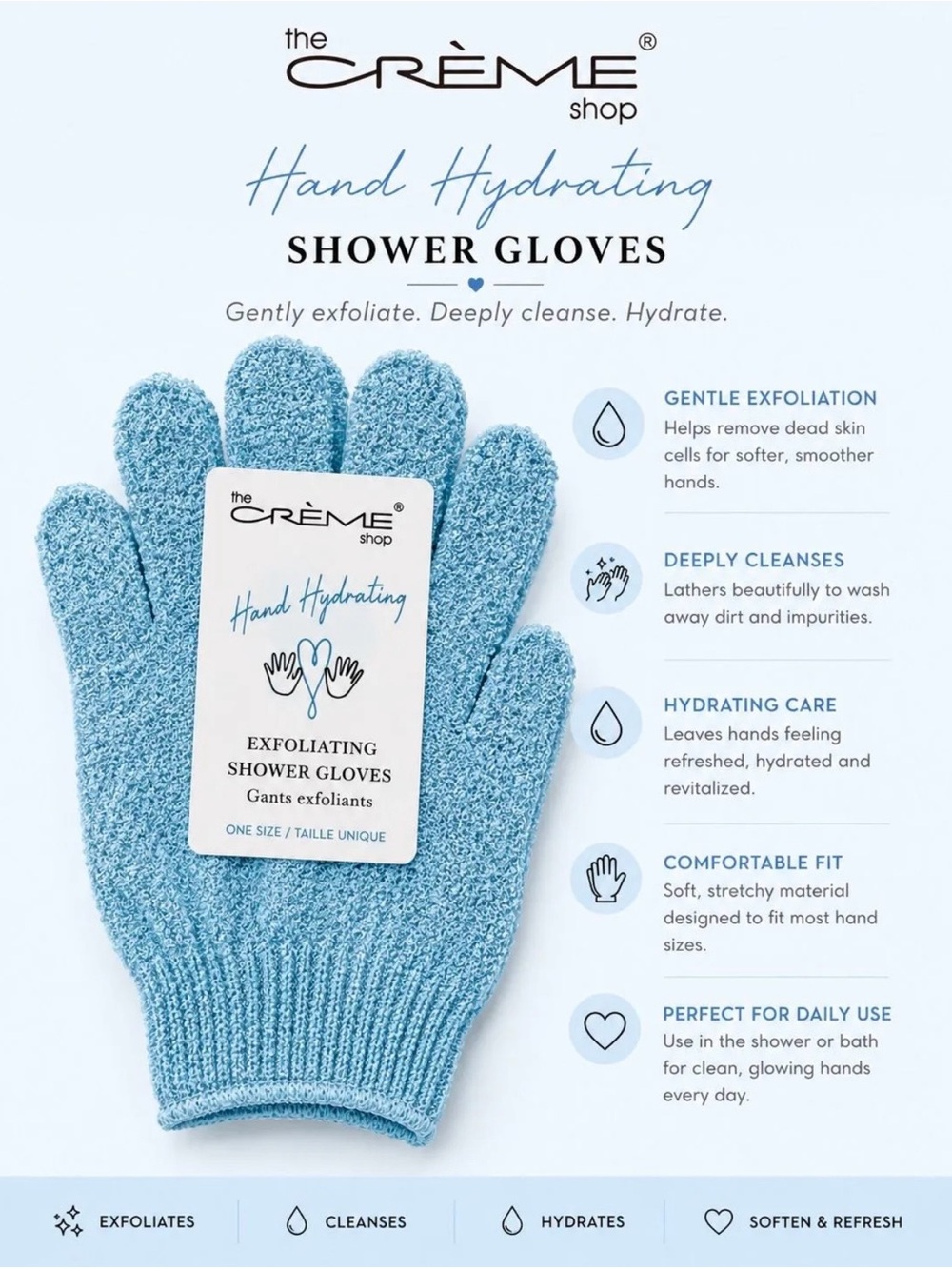 The Crème Shop Hand Hydrating Exfoliating Shower Gloves